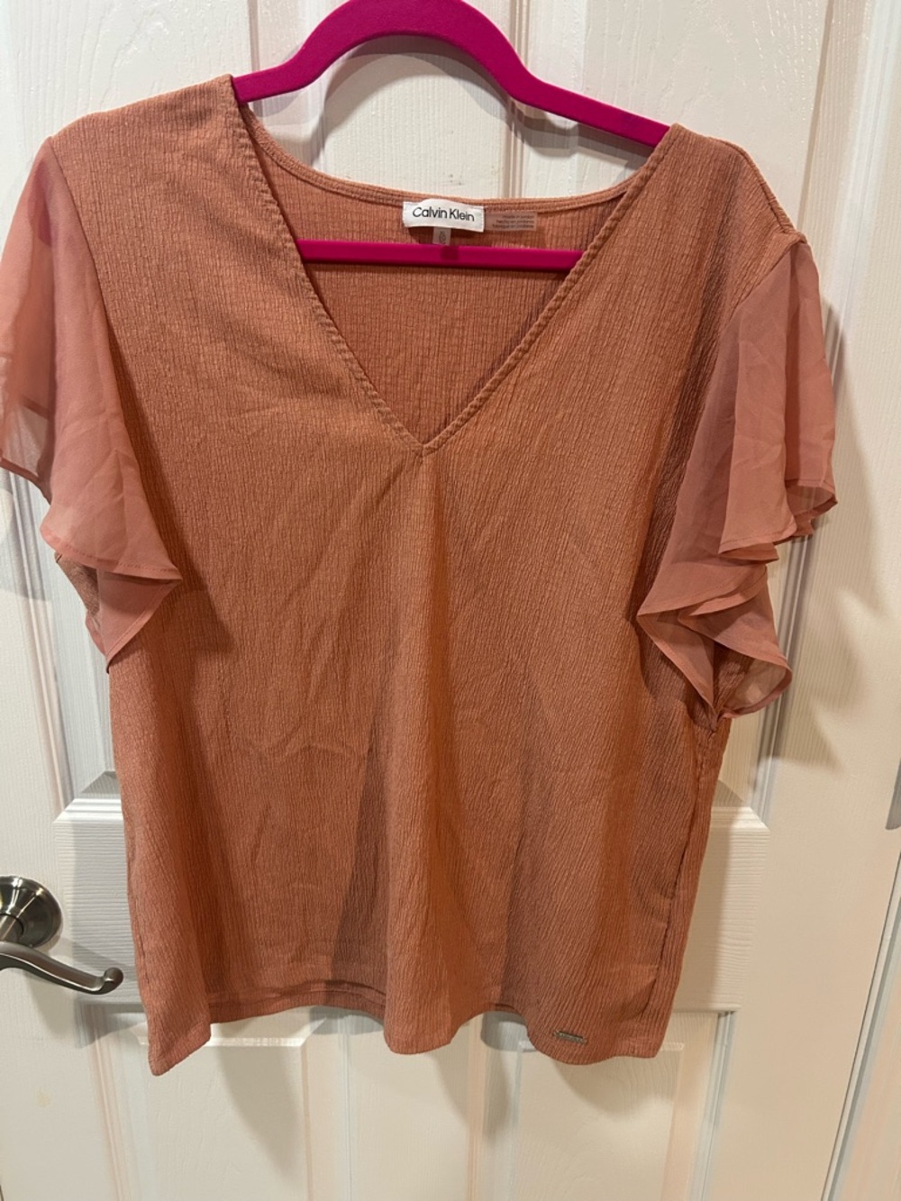 Calvin Klein Rusty Rose V-Neck Flutter Sleeve Top